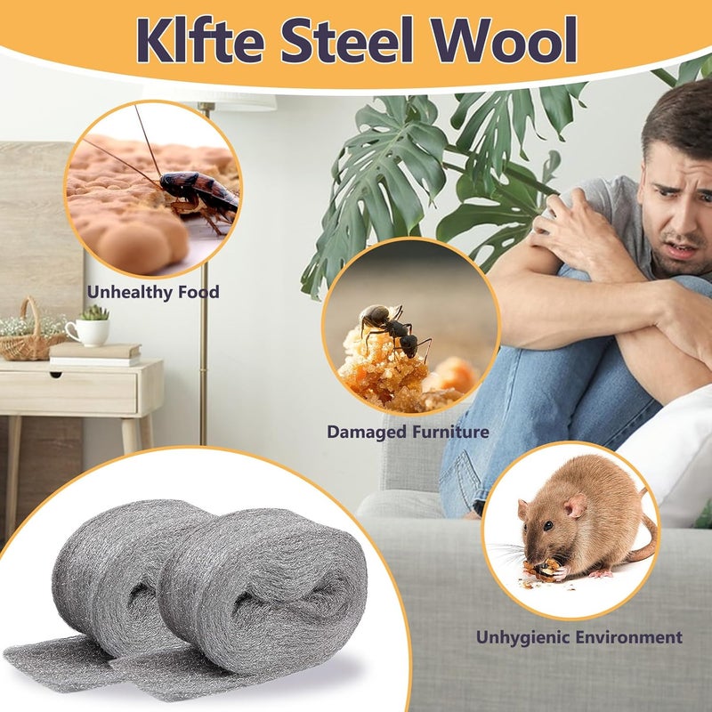Klfte Steel Wool for Mice Control, 3.2" x12 ft Wool, Gap Filler for Home & Garage, DIY Bundle with Gloves & Scissors - 1 Pack - Image 2